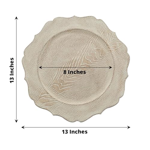 Efavormart 6 Pack | 13" Rustic White Wooden Textured Acrylic Charger Plates With Scalloped Rim - WoodArtSupply