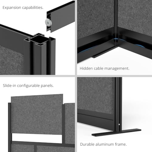 Stand Up Desk Store Expanse Modular Wall | 70'' x 70'' Wall | Expandable Partition Room Divider with Rearrangeable Frosted Acrylic & Sound Absorbent Panels (Black Frame) S Stand Up Desk Store