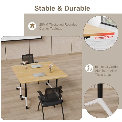 Folding Conference Room Table, 6 Pack Modern Large Mobile Modular Conference Tables Foldable Rolling Training Table for Meeting Classroom(Yellow, 63IN, 6) FIZHKR
