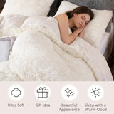 EMME Plush Shaggy White Duvet Cover Set Queen Size 3 Pieces Luxury Fuzzy Comforter Cover Set, Soft Faux Fur Fluffy Winter Bedding Set (White, Queen) EMME