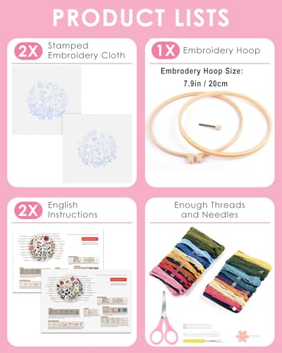 TINDTOP Embroidery Kit for Adult, Owl Embroidery Kit for Beginners Include Embroidery Cloth Hoops Threads for Craft Lover Hand Stitch with Embroidery Skill Techniques (Florals) TINDTOP