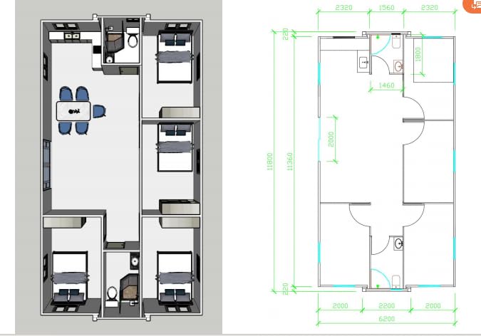 Tiny Expandable Prefab House to Live in 1 Bathroom, 4 Rooms & 1 Kitchen- Foldable House, Container Home, Portable House, Tiny House for Small Family, Modular Guest House – 19 x 20 FT (4 Bedrooms)