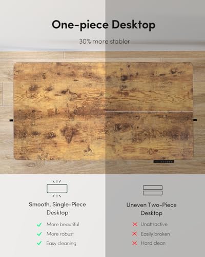 CubiCubi 55 x 24 Large One-Piece Standing Desk, Adjustable Height Electric Computer Home Office Sit Stand up Workstation, with 4 Memory Presets, Headphone Hook, Rustic Brown CubiCubi