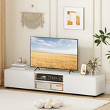 Tangkula Modern TV Stand for up to 70” TVs, 63”L Minimalist Entertainment Center w/ 2 Doors & Open Shelves, Media Console Table Storage Cabinet with 6 Support Feet for Living Room (White, 63”L) Tangkula