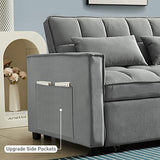 Antetek 3 in 1 Convertible Sleeper Sofa Bed, Modern Velvet Loveseat Futon Couch w/Pullout Bed, Small Love Seat Lounge Sofa w/Reclining Backrest, Toss Pillows, Pockets, Furniture for Living Room, Grey Antetek