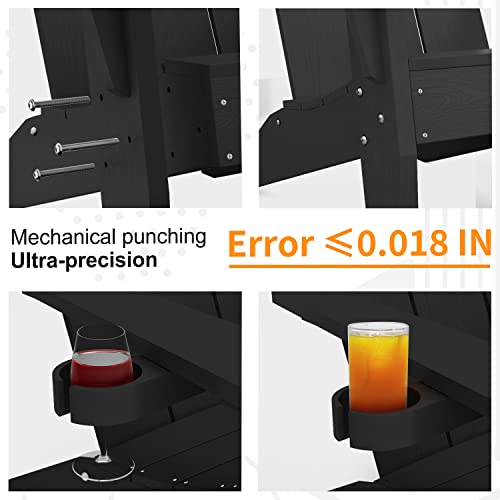 MXIMU Modern Adirondack Chairs Set of 4 Weather Resistant with Cup Holder Oversize Plastic Fire Pit Chairs Plastic Outdoor Chairs for Firepit Area Seating (Black) MXIMU