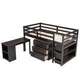 Harper & Bright Designs Twin Size Low Loft Bed with Rolling Portable Desk and Storage Cabinet, Wooden Low Study Loft Bed with Drawers, for Kids Teens Girls Boys - Espresso Harper & Bright Designs