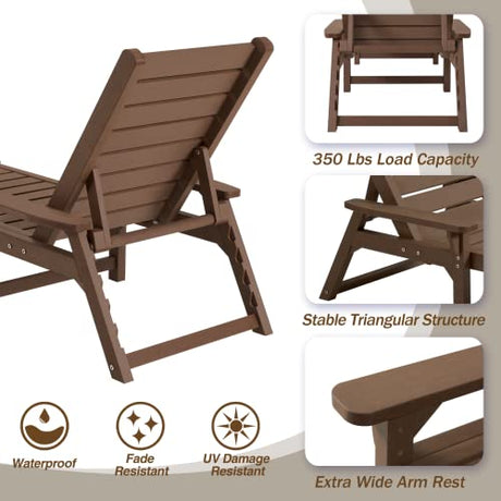 ACUEL Chaise Lounge, Poly Lumber, Outdoor Lounge Chair with Adjustable Backrest, Sturdy Weather Resistant Waterproof Fade Proof, for Poolside Patio Garden(Brown) ACUEL