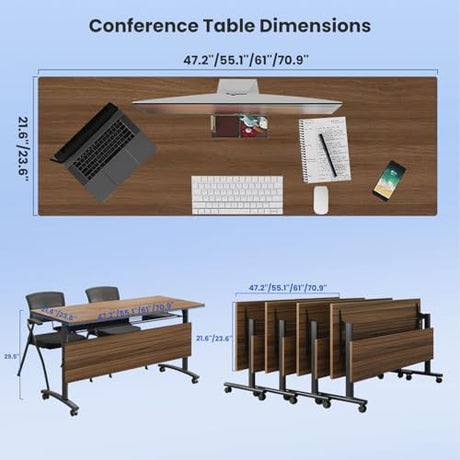 Mobile Conference Table,Modular Meeting Seminar Table,Portable Rolling Conference Training Table with Silent wheels,Folding Flip Top Conference Room Tables for Office,Classroom,Meeting (8pcs, 47.2in) Relgix
