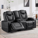 ANJ Reclining Loveseat,Power Recliner Sofa with USB Ports and Cup Holders - Overstuffed Electric Living Room Seating PU Leather Double Recliner with Hidden Arm Storage, Easy to Clean (Black) ANJ
