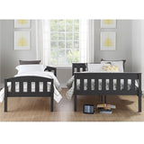 DHP Airlie Convertible Wood Bunk Bed Twin Over Full Size, Stackable and Detachable Bed Frames for Kids, Teens, Angled Ladder, High Guardrail, Wood Slats, No Boxspring Required, Grey DHP