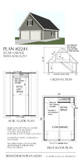 Behm Design 2 Car Garage Plans with Loft - 1224-1 - 24' x 34' - Complete Professional Grade Building Plans