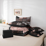 Brown Leopard Print 7 Pieces Bedding Set Queen Size,Animal Skin Texture Bed in a Bag,Patchwork Geometric Bed Set Includes Comforter,Sheet Set,Pillowcases & Pillow Covers,Farmhouse Bedroom Decor Erosebridal