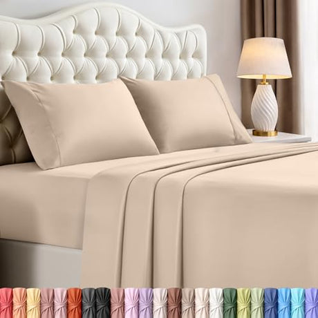 Utopia Bedding King Sheet Set – 4 Piece Bed Sheets for King Size Bed, Soft and Breathable Microfiber, Includes 1 Fitted Sheet, 1 Flat Sheet and 2 Pillowcases (Beige) Utopia Bedding