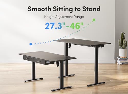 FEZIBO Adjustable Height Electric Standing Desk with Double Drawer, 55 x 24 Inches Stand Up Home Office Desk with Splice Tabletop, Black Frame/Black Top FEZIBO