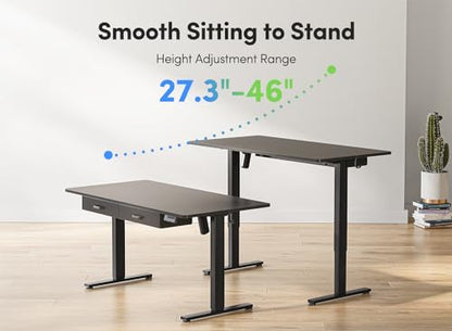 FEZIBO Adjustable Height Electric Standing Desk with Double Drawer, 55 x 24 Inches Stand Up Home Office Desk with Splice Tabletop, Black Frame/Black Top - WoodArtSupply