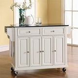 Pemberly Row Traditional Wood Solid Kitchen Cart with Granite Top in White/Black Pemberly Row