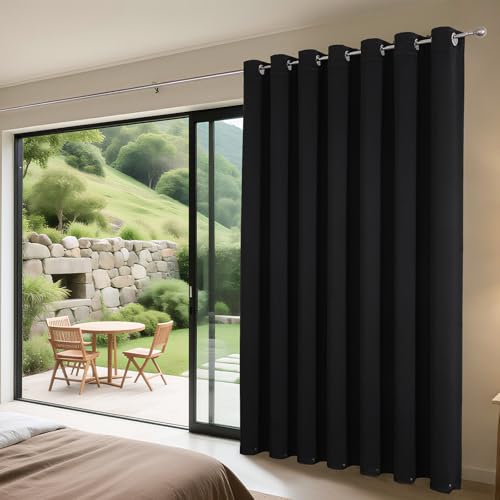 Joydeco Blackout Patio Sliding Door Curtains 84 Inches Long, Grommet Privacy Room Divider Curtains, Extra Wide Thermal Blackout Drapes for Bedroom Living Room (Black, 100Wx84L, 1 Panel) Joydeco