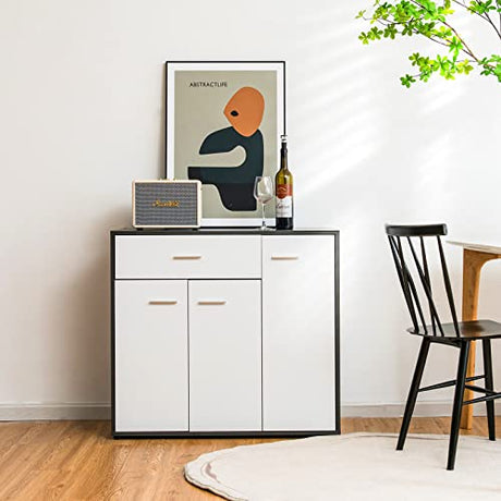 Giantex Buffet Cabinet with Storage, 3 Door Kitchen Cupboard with Large Drawer, Adjustable Shelf, Wood Kitchen Organizer, Entryway Console Table, Dining Room Furniture Giantex