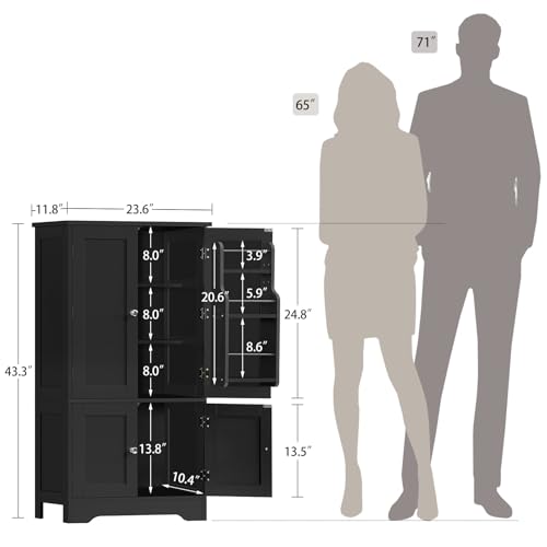 TEENFON Storage Cabinet with 4 Doors, Kitchen Cabinet with 6 Door Shelves, Kitchen Pantry for Living Room, Dining Room, Bathroom, Black TEENFON