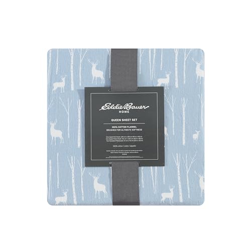 Eddie Bauer - Flannel Sheets Full Size, Anti-Pilling & Wrinkle Resistant Cotton, Touchably Soft for All-Season Comfort - Bed Sheets with Matching Pillowcases & Fitted Sheet (Birch Forest) Eddie Bauer