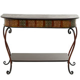 Deco 79 Metal Floral Embossed 1 Shelf Console Table with Ornate Scroll Legs, 43" x 14" x 32", Brown Deco 79