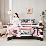 Erosebridal Pink Fashion Comforter Set with Sheets Full for Girls Girly Modern Inspirational Quotes Women Abstract Black White Stripes Bed in a Bag Books Floral Perfume Makeup 7 Piece Bedding Set Erosebridal