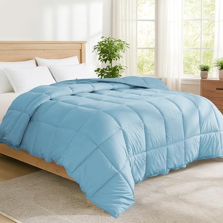 Peace nest Twin Size Goose Feather Fiber and Down Comforter Fluffy Duvet Insert All Season Hotel Luxury Bedding Comforters Soft Medium Warmth 68x88 Inches Blue Peace nest