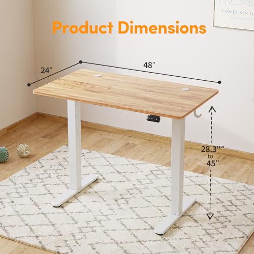 Cubiker 48 x 24 Inch Standing Desk, Stand up Height Adjustable Home Office Electric Table, Sit Stand Desk with Splice Board, White Frame & Light Rustic Brown Desktop - WoodArtSupply