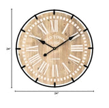 MODE HOME Large Farmhouse Wall Clock, 24 Inch Rustic Wooden Wall Clock Decorative with Metal Circle and Engraved Numerals, Silent Battery Operated for Kitchen Bedroom Living Room Fireplace Mantel MODE HOME