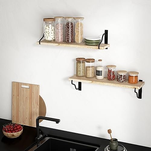 Inforth Wall Shelves, Wood Wall Mounted Shelves for Wall Storage, Floating Shelves for Wall Display with Metal Bracket, Hanging Shelves for Bedroom Kitchen Living Room (Wooden, 17 Inches) - WoodArtSupply