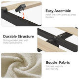 GarveeHome Twin Bed Frame with Storage Headboard, Kids Bed Frame with 2 Drawers, Boucle Upholstered Platform Bed with Bookcase, No Box Spring Needed, Easy Assembly, Ivory White GarveeHome