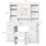 BEWISHOME Vanity Desk with Mirror and Lights, Makeup Vanity Table with Power Outlet,Stool Vanity Table with 9 Drawers 6 Storage Shelves Jewelry Storage,Dressing Table for Bedroom Girls White FST36W BEWISHOME