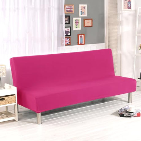 Cornasee Stretch Futon Cover Slipcover Full Size,Fully Folding Armless Sofa Bed & Couch Protector,Machine Washable (Pink) Cornasee