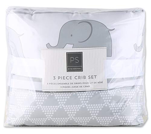 The Peanutshell 3 Piece Baby Crib Bedding Set for Boys & Girls - Newborn, Infant & Toddler Nursery Bed Set Decor with Fitted Crib Sheet, Dust Ruffle Comforter - Elephant Walk The Peanutshell