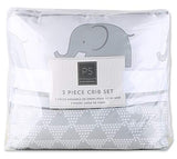 The Peanutshell 3 Piece Baby Crib Bedding Set for Boys & Girls - Newborn, Infant & Toddler Nursery Bed Set Decor with Fitted Crib Sheet, Dust Ruffle Comforter - Elephant Walk The Peanutshell