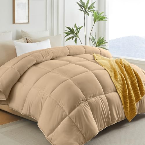 L LOVSOUL Down Alternative Comforter King Size Duvet Insert,All Season Duvet Insert with Corner Tabs,Khaki Comforter King 106x90Inches L LOVSOUL