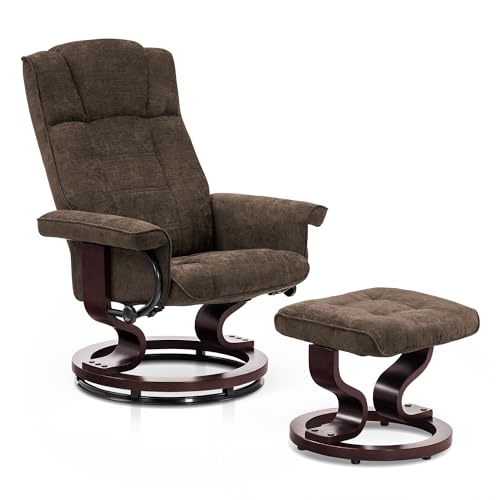 MCombo Manual Swivel Recliner with Ottoman, Chair Ottoman Set for RV Small Spaces, Living Room, Bedroom, Office 4919 (Chenille, Brown)