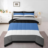 Patchwork Striped Down Comforter Twin Boys Blue Black Dark Gray Bedding Set Bedroom Dorm Decor,Kids Modern Simple Light Grey White Stripes Comforter Set Soft Lightweight Quilt Duvet Insert 2 Pcs Erosebridal