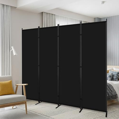 AKTOP 4 Panel Room Divider, 6FT Portable Wall Divider for Room Separation, 88"W Fabric Partition Room Dividers and Folding Privacy Screens, Freestanding Room Separators for Home Office Bedroom, Black AKTOP