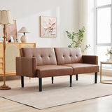 Garvee 75.5" Convertible Futon Sofa Bed, PU Leather Upholstered Futon Couch with Strong Legs, Mid Century Modern Sleeper Sofa, Comfy Loveseat for Living Room, Bedroom, Dorm, Brown Garvee