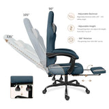 ErgoDesign Breathable Fabric Gaming Chair with Footrest, Height Adjustable Game Chair, Video Gaming Chair for Gaming Room, Living Room and Office - Blue/Light Grey ErgoDesign