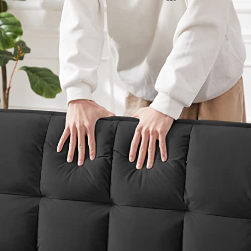 QKFF Convertible Sleeper Sofa Bed, 3 in 1 Modern Velvet Loveseat Futon Sofa Couch with Pullout Bed Reclining Backrest Toss Pillows Pockets for Living Room(Black) QKFF