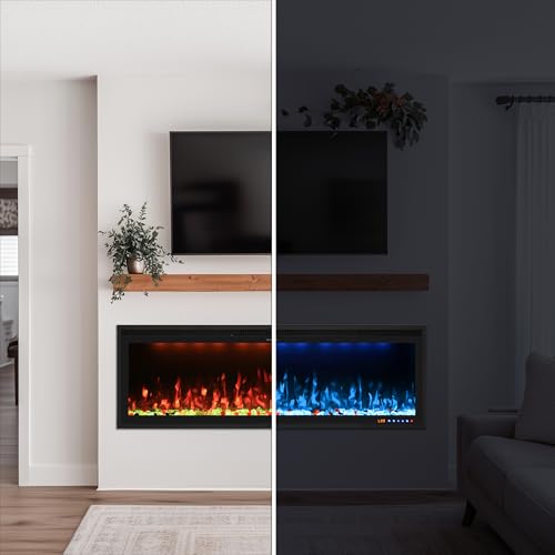 Valuxhome 42 inch Electric Fireplace Heater with App & Remote Control, Recessed and Wall Mounted Electric Fireplace, 1-9H Timer, 13 * 13 * 13 Color Combinations, Screen Touch, 1500/750W Valuxhome