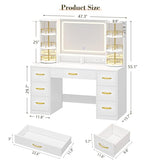 Vanity Desk with LED Mirror and 360 Rotating Makeup Organizer Shelves, White Makeup Vanity with Lights & Charging Station, Large Vanity Table with 6 Storage Drawers Bedroom Makeup Desk for Women Girls CSZZD