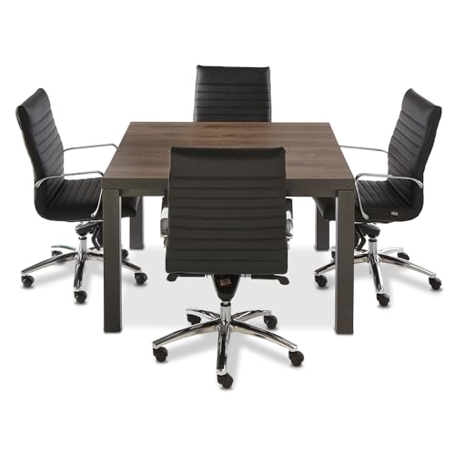 NBF Square Conference Tables - Thermally Fused Oak Laminate Conference Room Tables - Steel Base Office Meeting Table - 48" W x 48" D Durable Training Tables nbf signature series