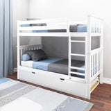 Max & Lily Bunk Bed, Twin-Over-Twin Wood Bed Frame For Kids With Trundle, White Max & Lily