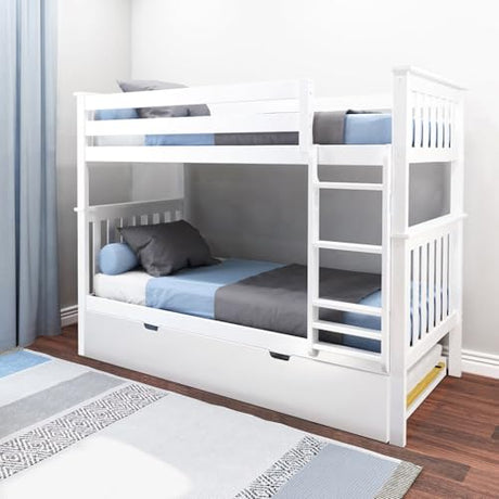 Max & Lily Bunk Bed, Twin-Over-Twin Wood Bed Frame For Kids With Trundle, White Max & Lily