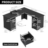 YITAHOME L Shaped Desk with Power Outlets, 60 Inch Computer Desk Corner Desk with File Drawer, Home Office Desk with Monitor Stand & Storage Shelves, L-Shaped Desk with File Cabinet, Black YITAHOME