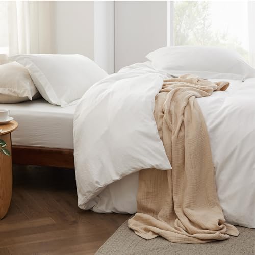 Bedsure Twin Size Duvet Cover with Fitted Sheet - 3 Pieces Prewashed Polyester Extra Soft Bedding Set, Includes 1 Duvet Cover 68''x90'' with Zipper Closure, 1 Pillow Sham, 1 Fitted Sheet, White Bedsure